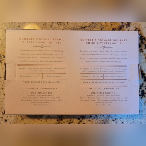 NIB Twine Living Co. Wood & Ceramic Cheese Board Gift Set - Picture 3 of 3